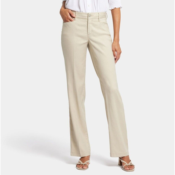 NYDJ Pants - NWOT: NYDJ pants Marilyn stretch linen trousers Straight Tan Flat front size 14